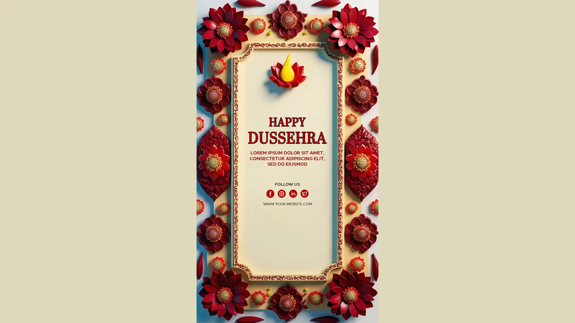 Intricate Floral Frame Happy Dussehra Instagram Story Card image